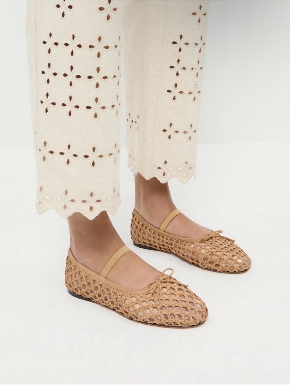 Loeffler Randall Raffia Woven Tan Mary Jane Ballet Flats